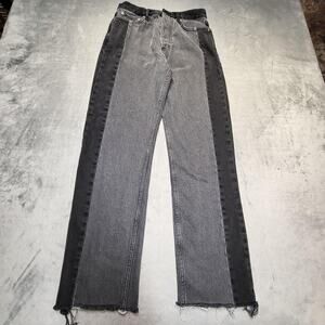 MNG Denim Jeans Womens 4 Black Gray Two Tone Colorblock Raw Hem Button Fly